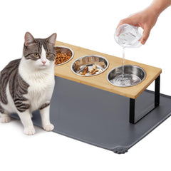 Summark elevated cat bowls on a tilted stand for comfortable feeding.