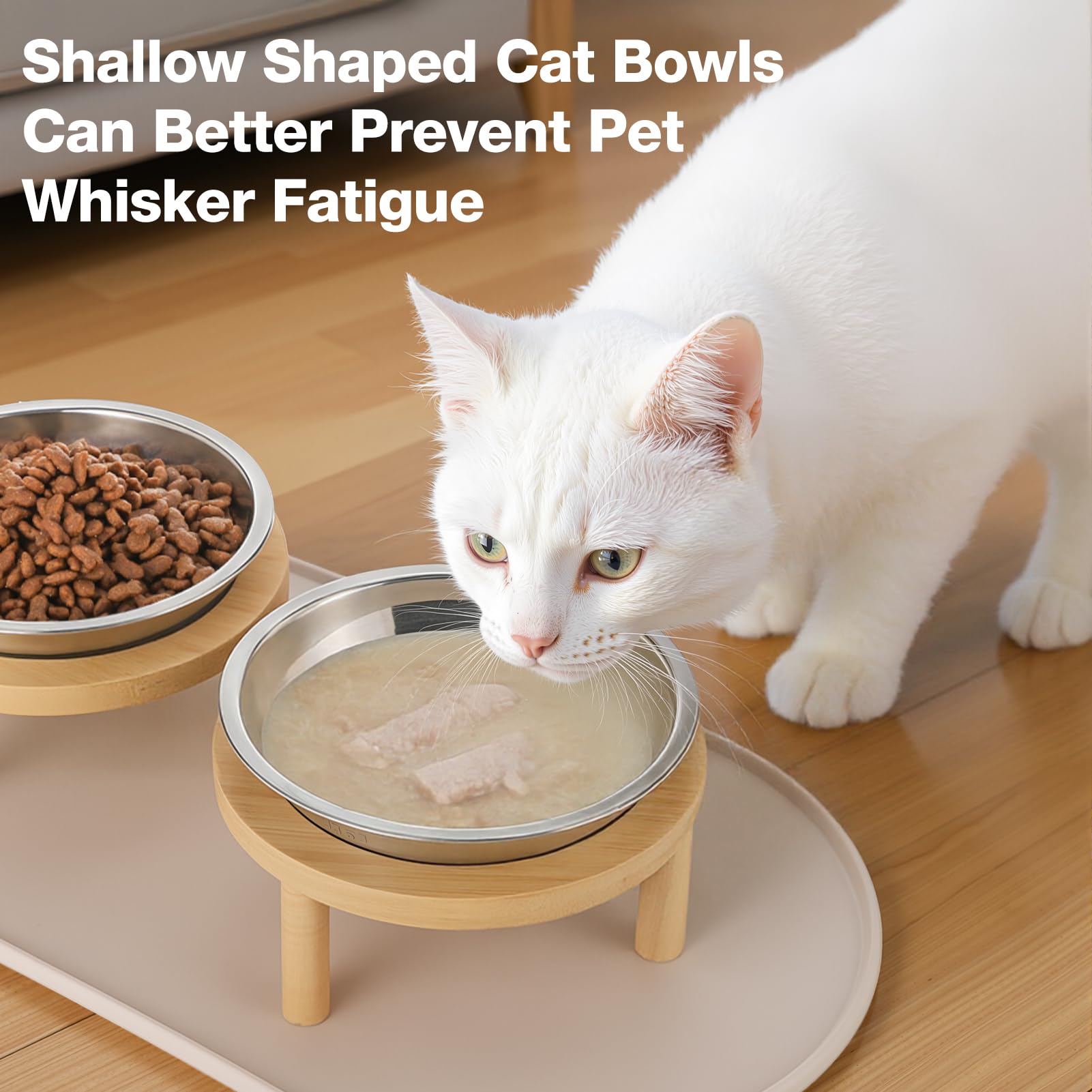 Summark whisker-friendly bowls with silicone mat promote clean floors and easy feeding.
