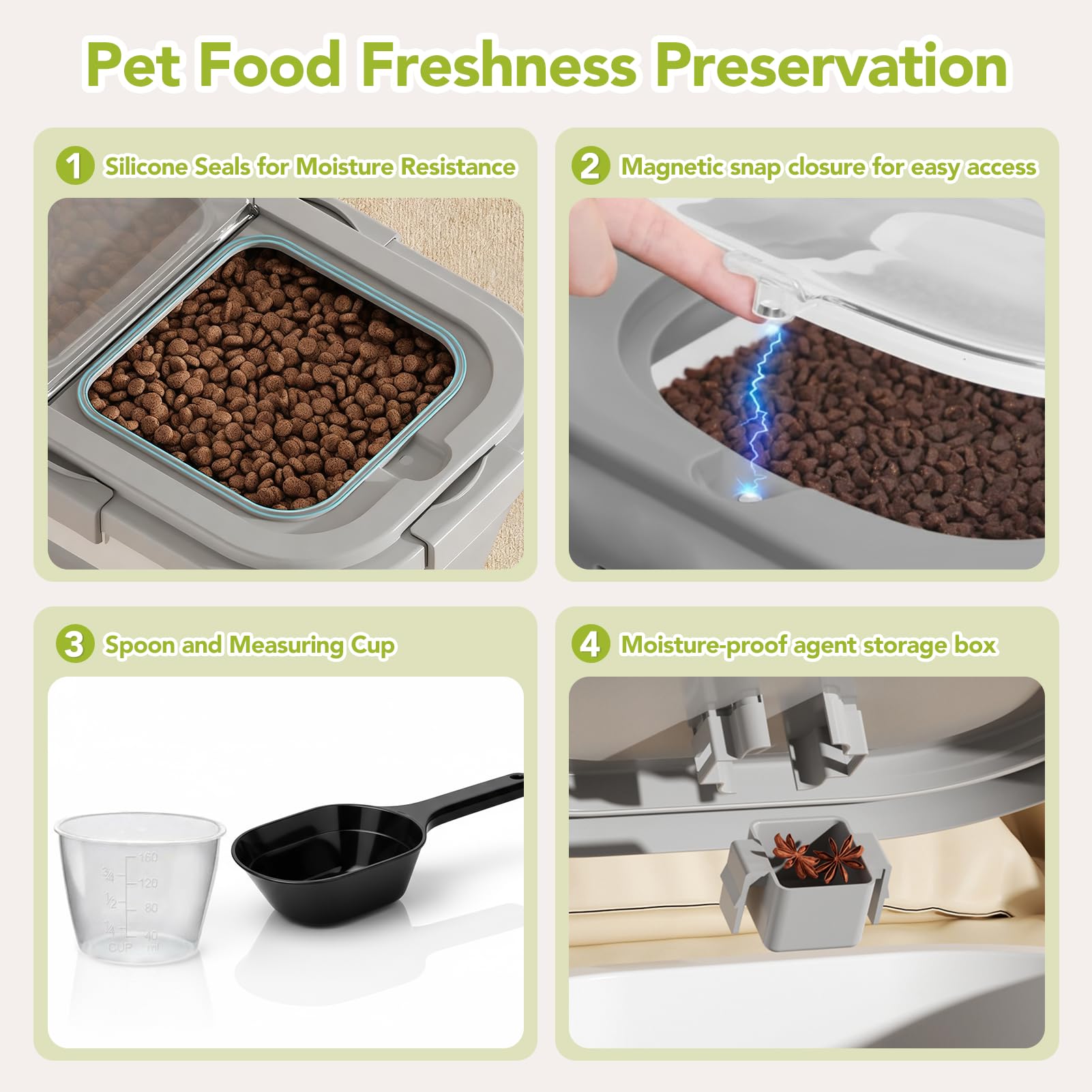 Summark wide mouth lid makes refilling pet food simple and mess-free.