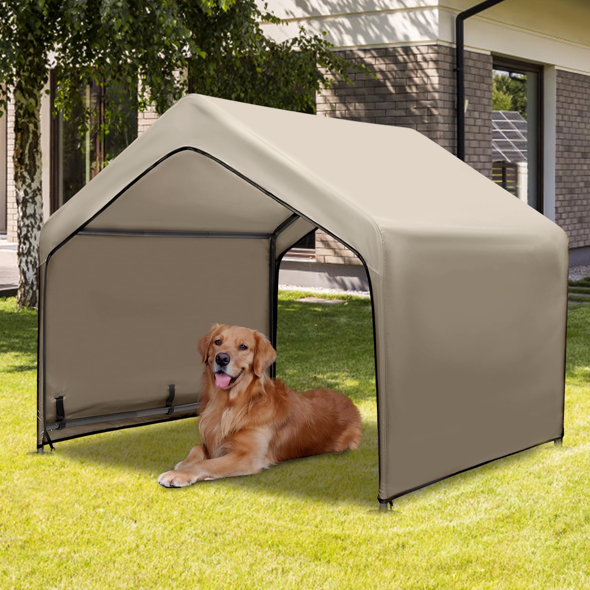 Summertrail extra-large-dog-house-outdoor-side-view demonstrates roomy shelter for large breeds.