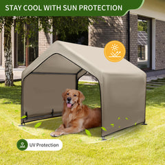 Summertrail waterproof-dog-shelter-close-up-coating shows protective coating for wet weather.