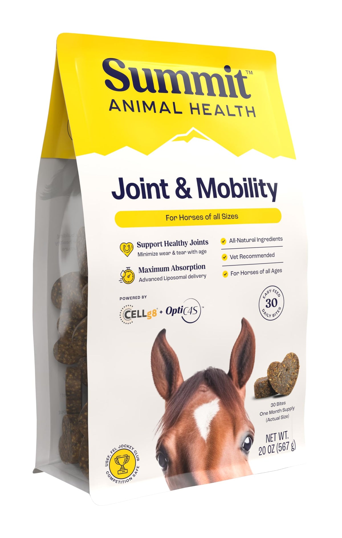 Summit Equine Joint & Mobility Bites bottle-front for daily joint support.