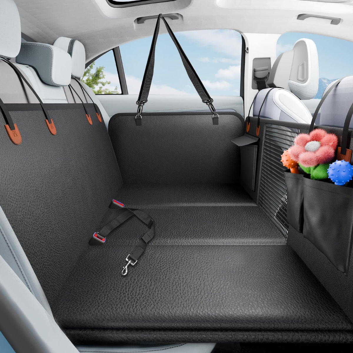 SummitGo back-seat-extender demonstrates extra space for dogs on trips