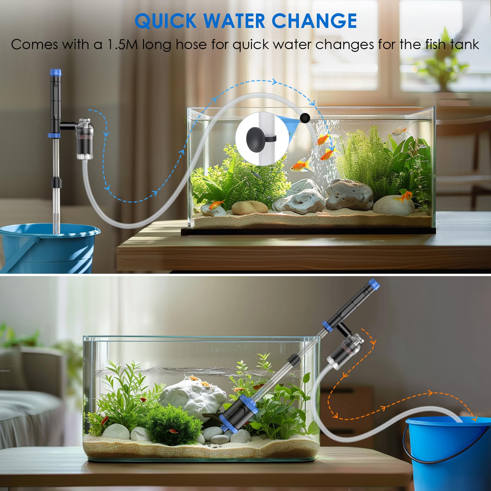 Suness 15cm telescopic tube adjusts to tank height for versatile cleaning