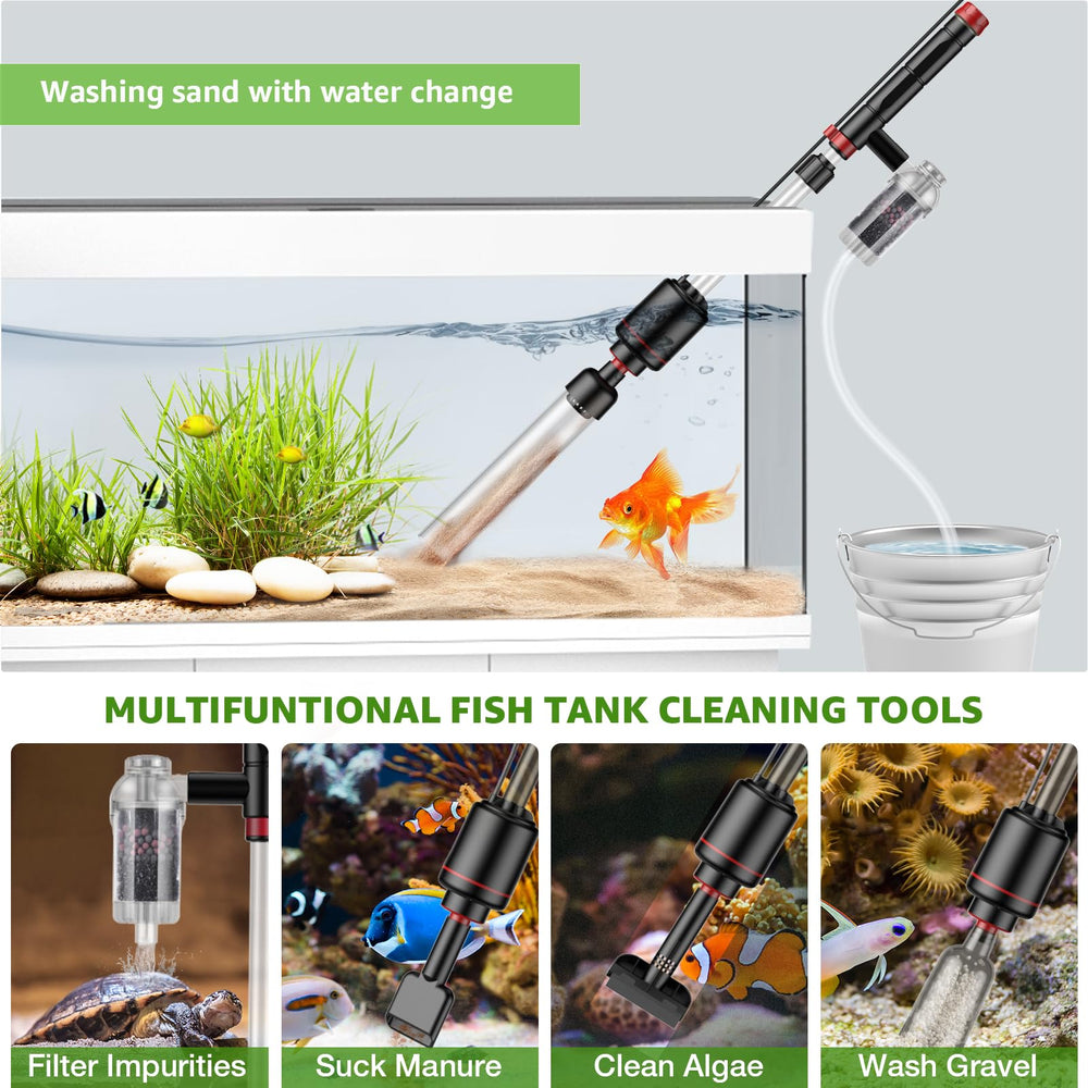 Suness 3-stage filtration system filters debris before returning water to the tank.
