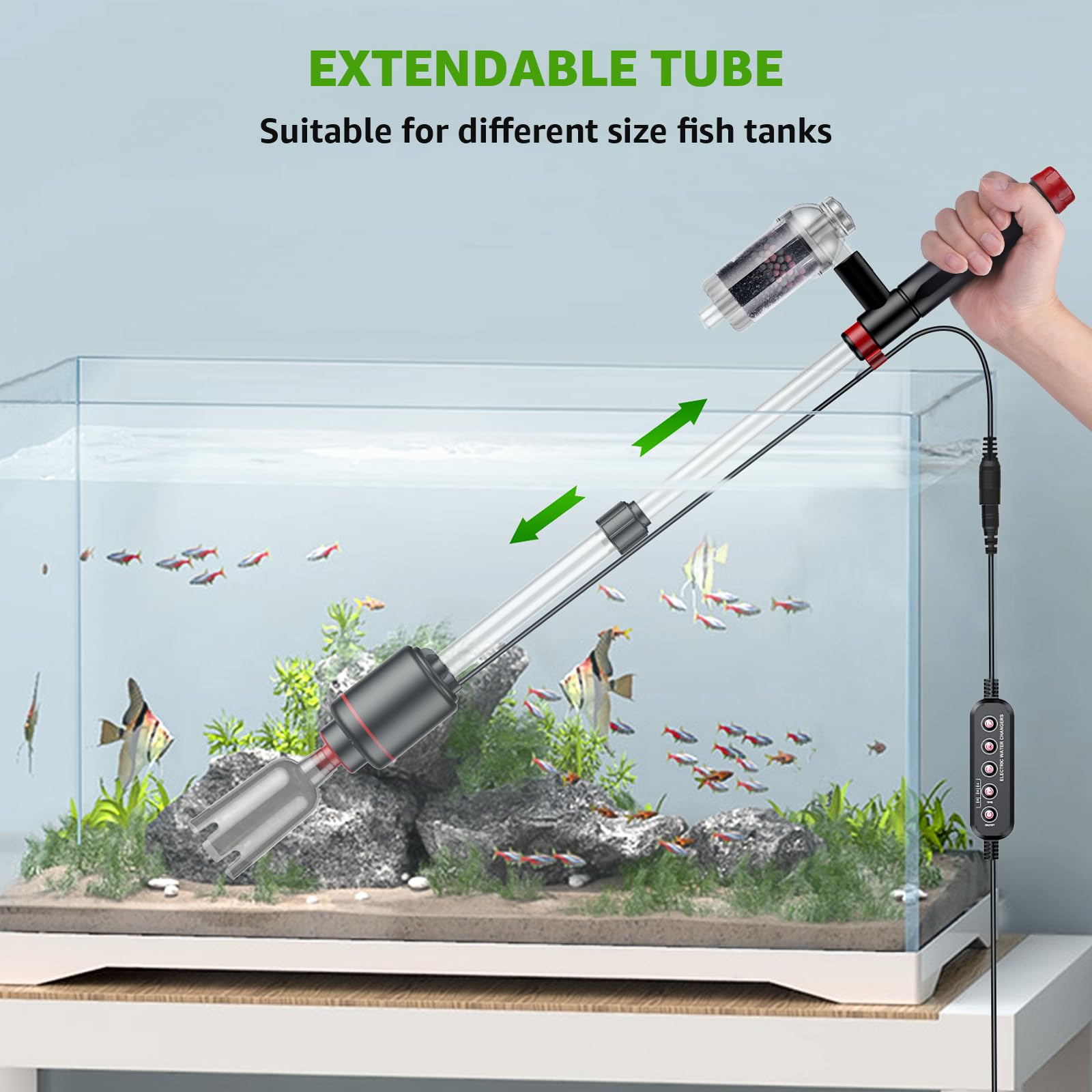 Suness 1.5m outlet hose extends reach for larger tanks and tight corners.