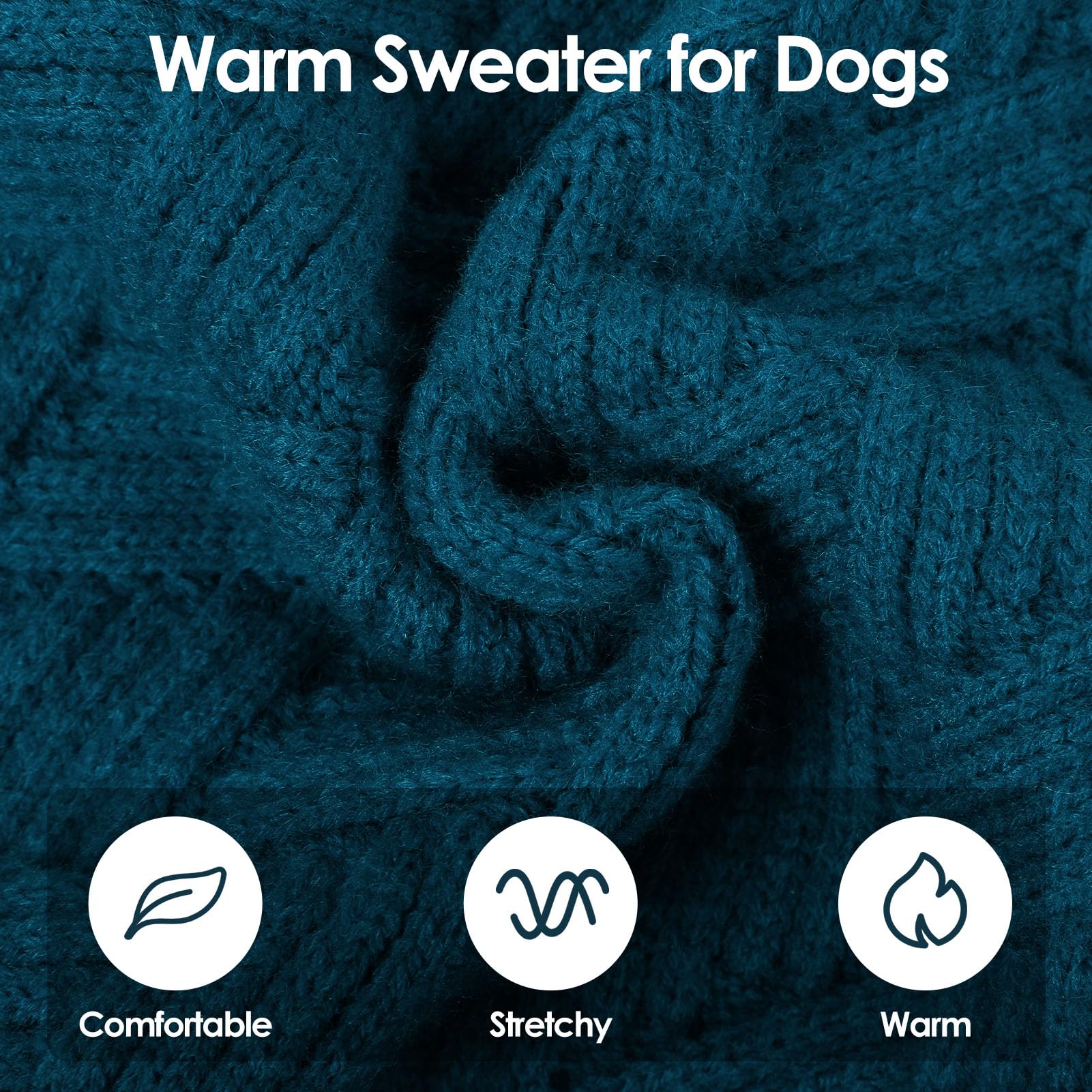 SUNFURA blue XXL dog sweater turtleneck detail showing easy-on pullover design