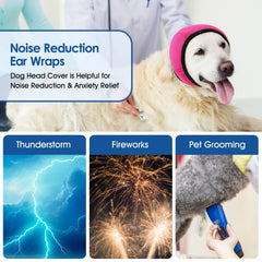 SUNFURA dog calming hoodie ear covers shield noise for calmer pet during storms.