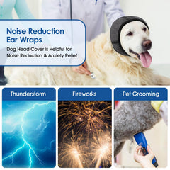 SUNFURA dog calming hoodie ear wrap demonstrates noise-reduction muffs for anxious dogs