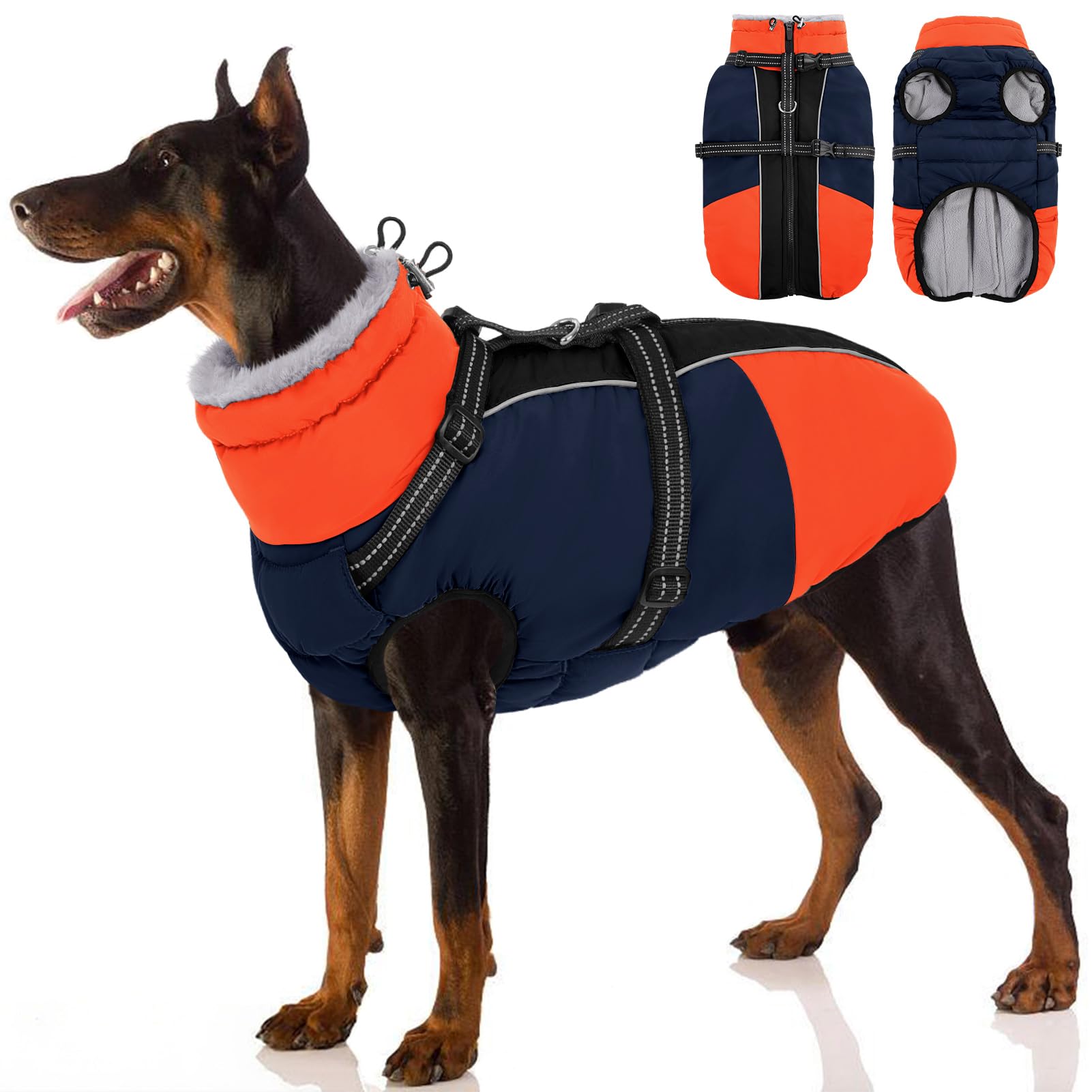 SUNFURA dog coat built-in harness provides secure leash attachment for easy walks.