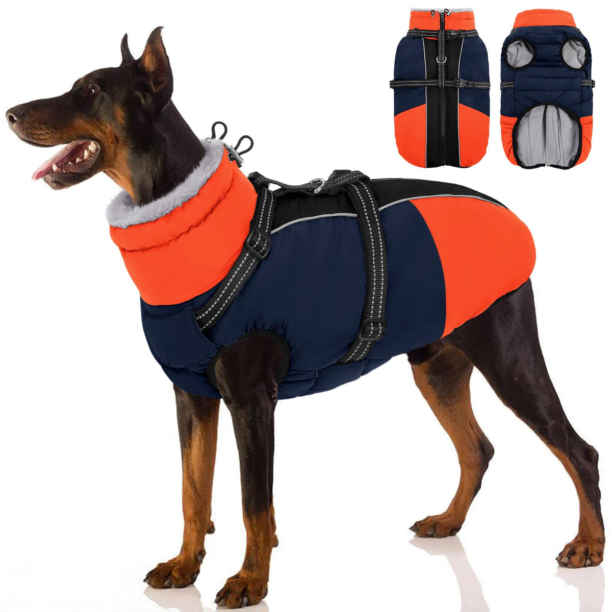 SUNFURA dog coat built-in harness provides secure leash attachment for easy walks.