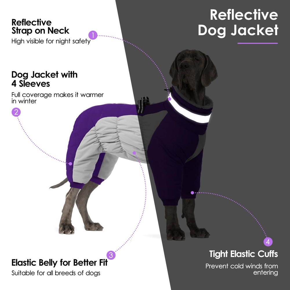 SUNFURA dog coat elastic belly and cuffs provide a secure, adjustable fit