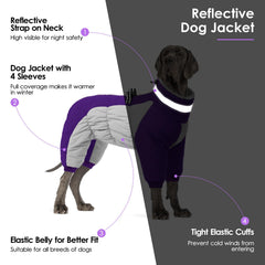 SUNFURA dog coat elastic belly and cuffs provide a secure, adjustable fit