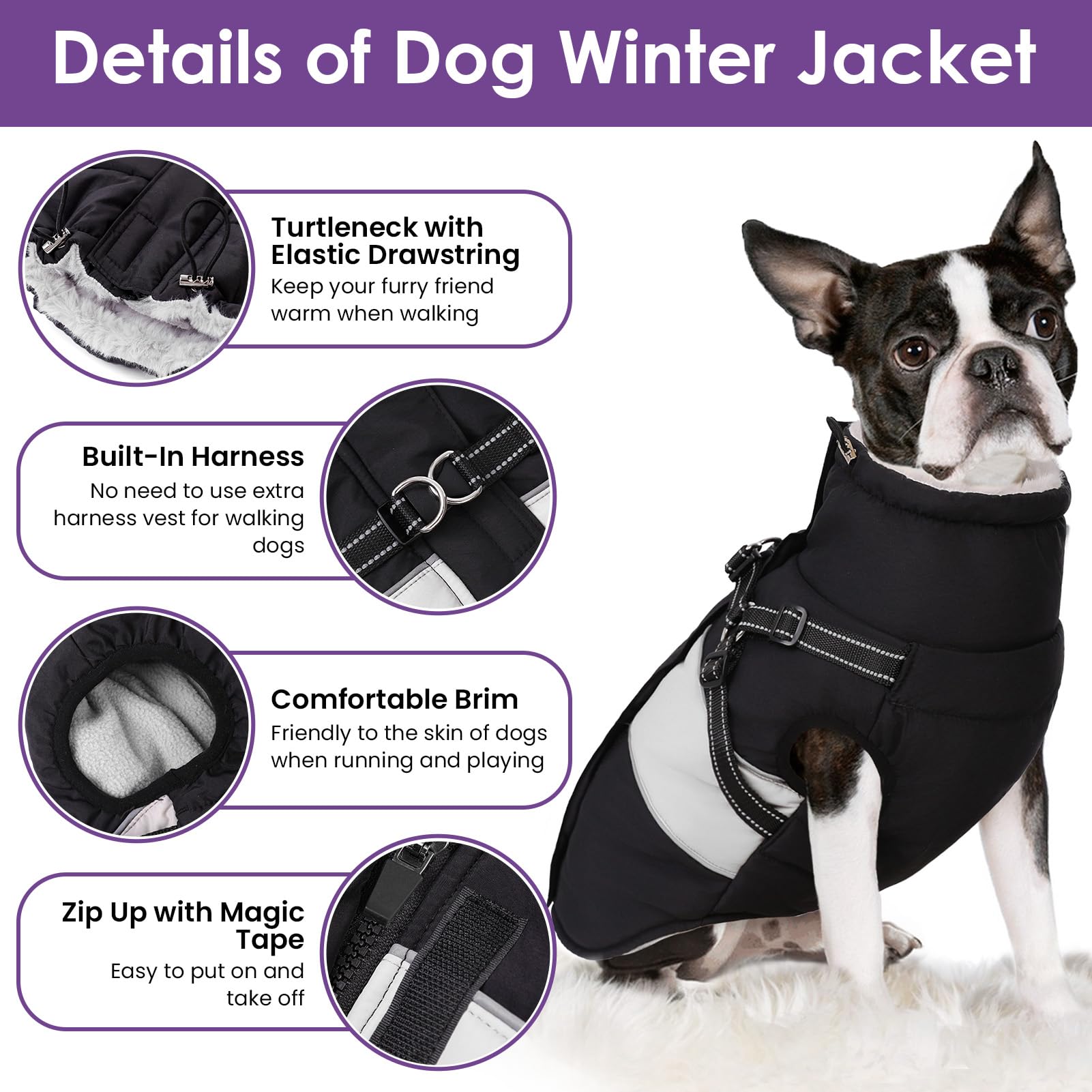 SUNFURA fleece-lined dog jacket close-up shows plush warmth and comfort.
