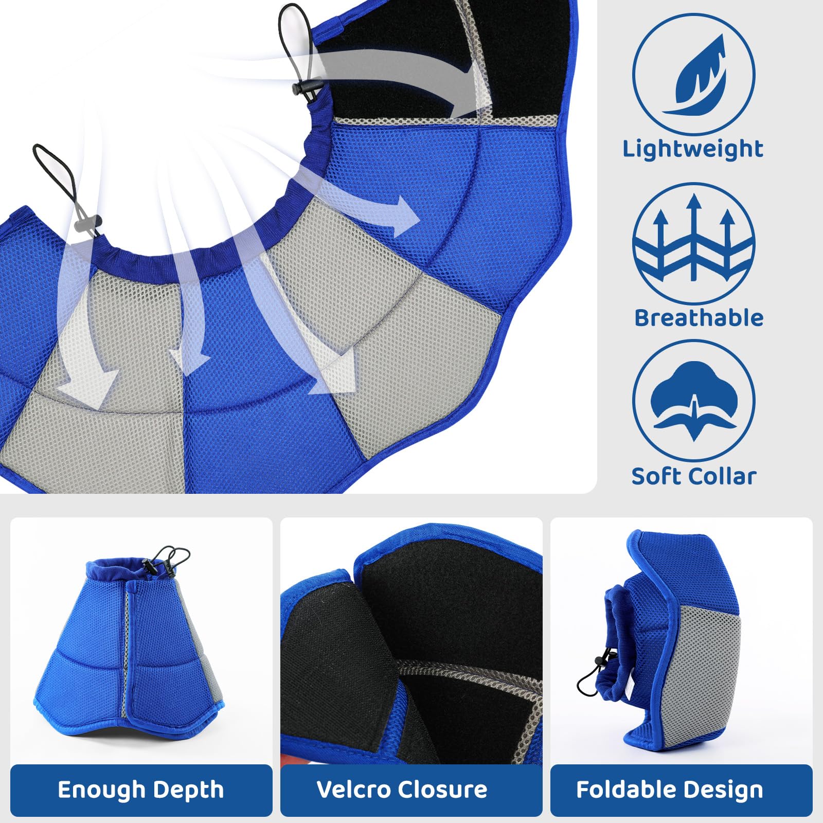 SUNFURA dog cone blue fabric close-up reveals breathable mesh
