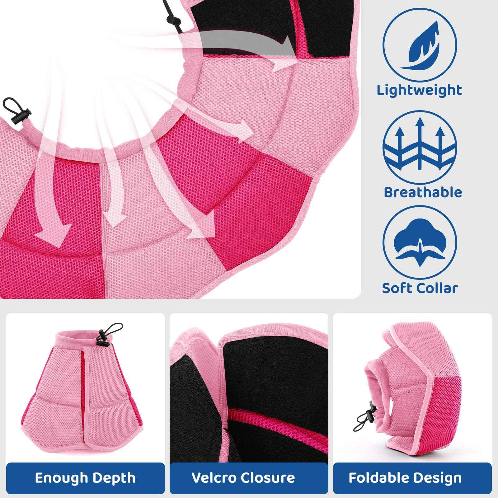 SUNFURA dog cone pink small close-up of hook-and-loop closure for quick fitting