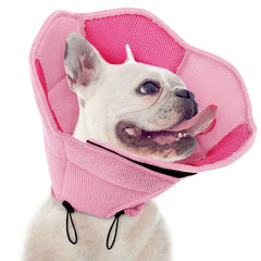 SUNFURA dog cone pink small front view shows breathable comfort for post-op wear