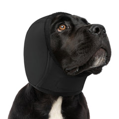 SUNFURA dog ear covers on soft fabric for breathable noise protection during storms.