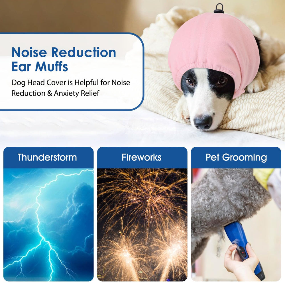 SUNFURA dog ear muffs protect ears by dampening loud noises during fireworks or storms.