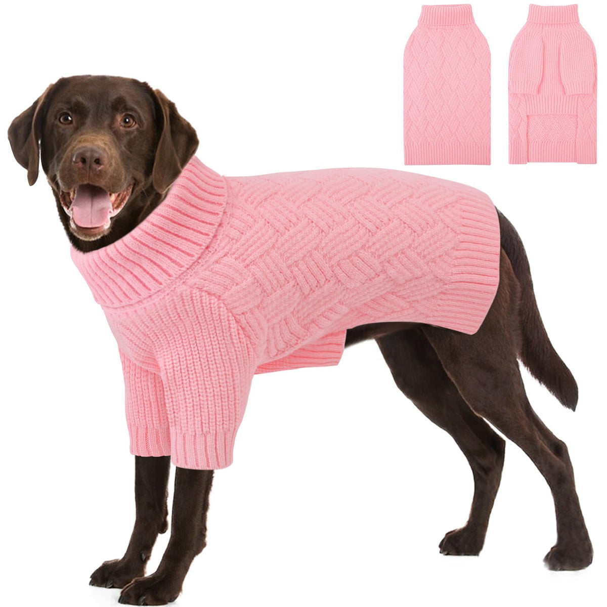 SUNFURA pink XL dog sweater front view shows cozy warmth for winter walks