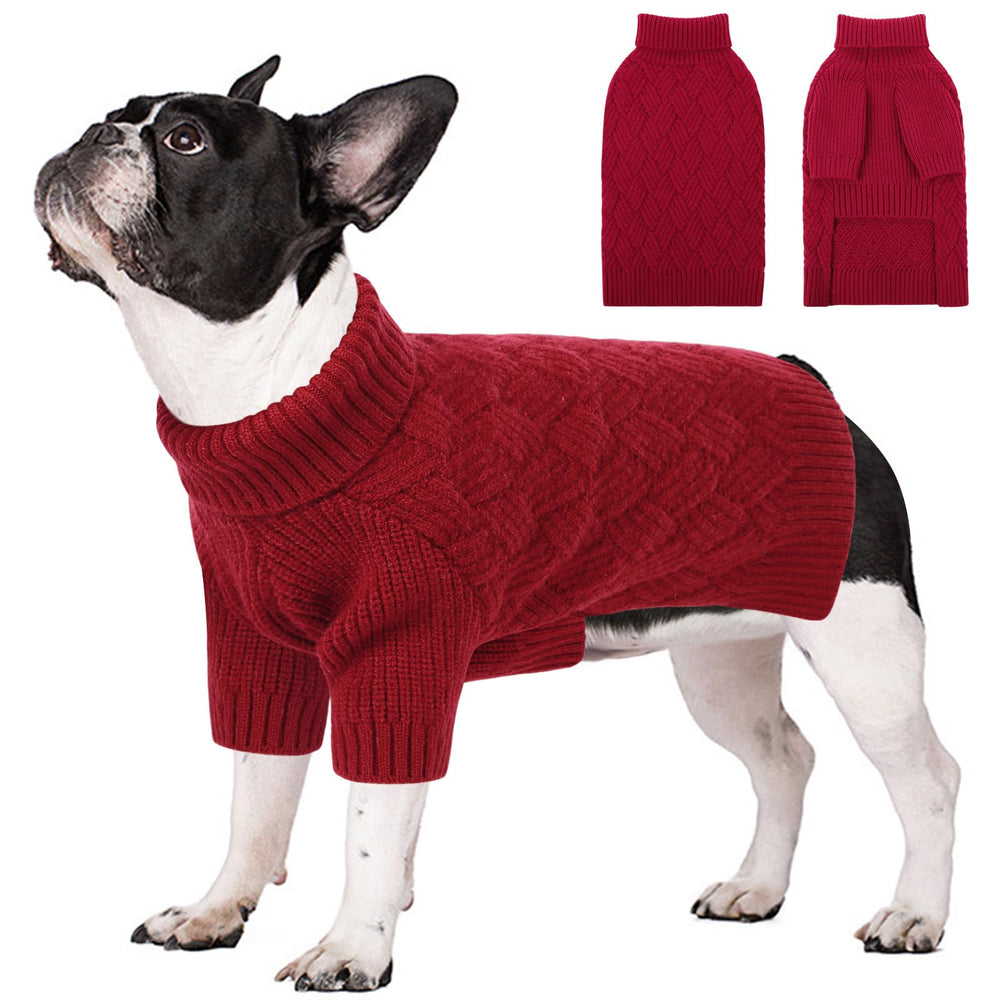 SUNFURA dog sweater red turtleneck close-up keeps large dogs cozy