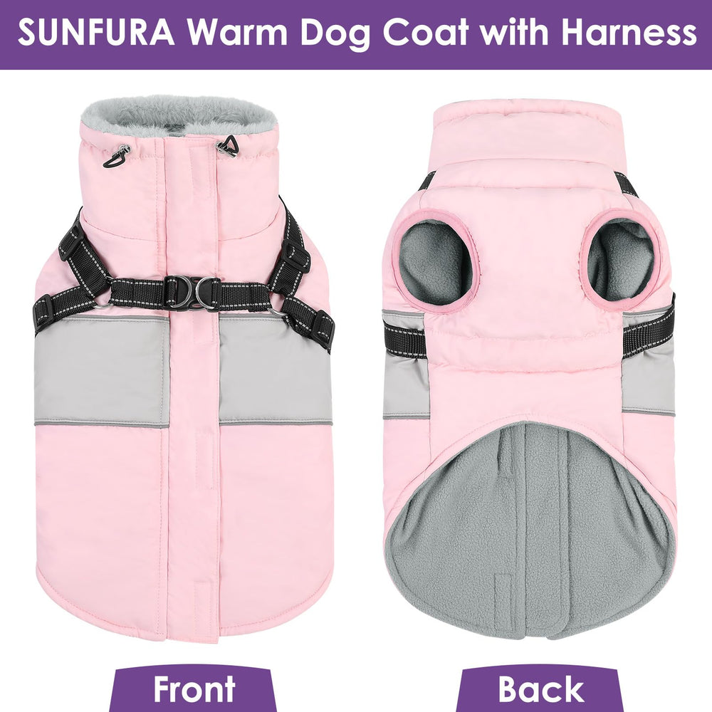 SUNFURA dog coat with outer layer and D ring for leash attachment.