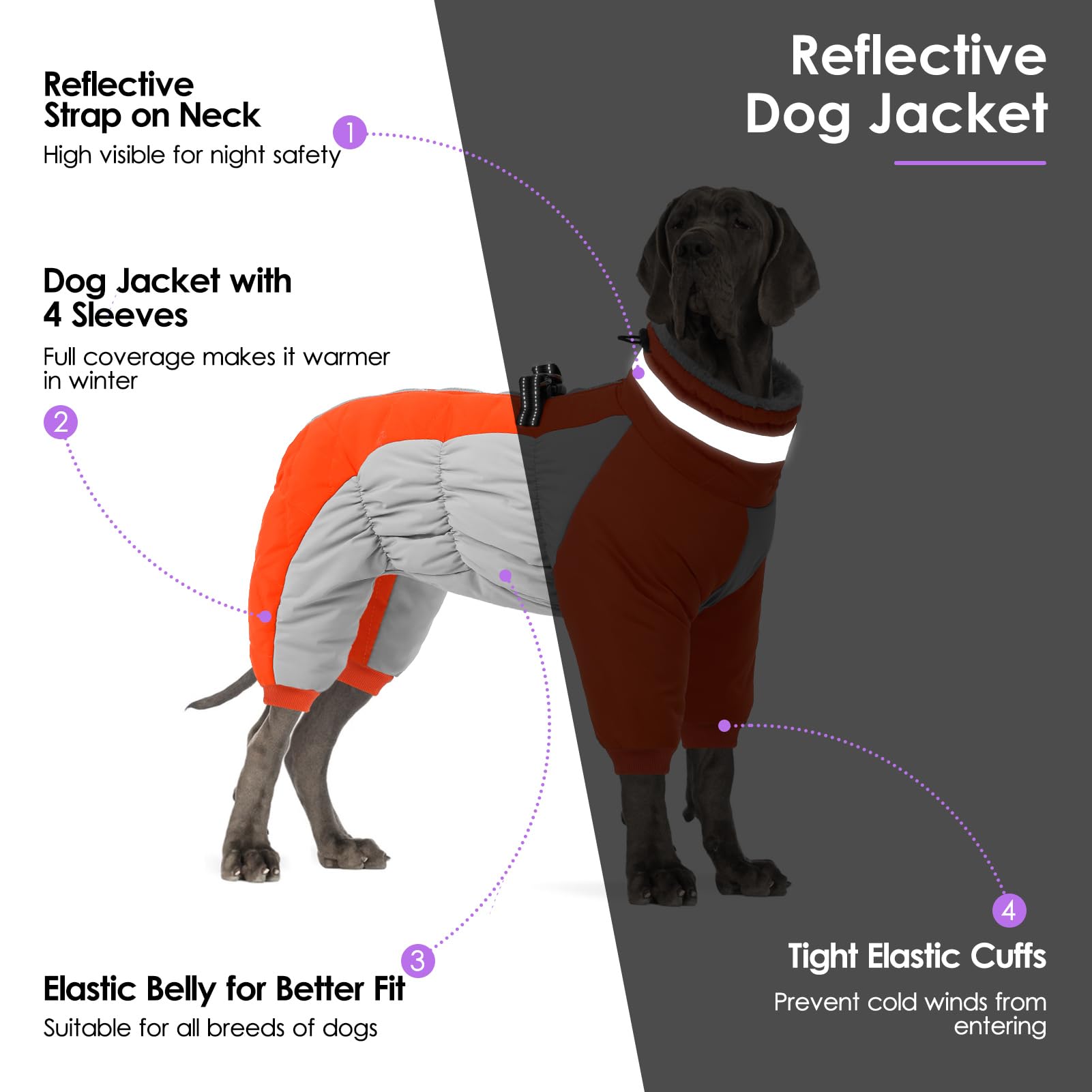 SUNFURA full-body coverage with legged design keeps dogs warmly protected during walks.