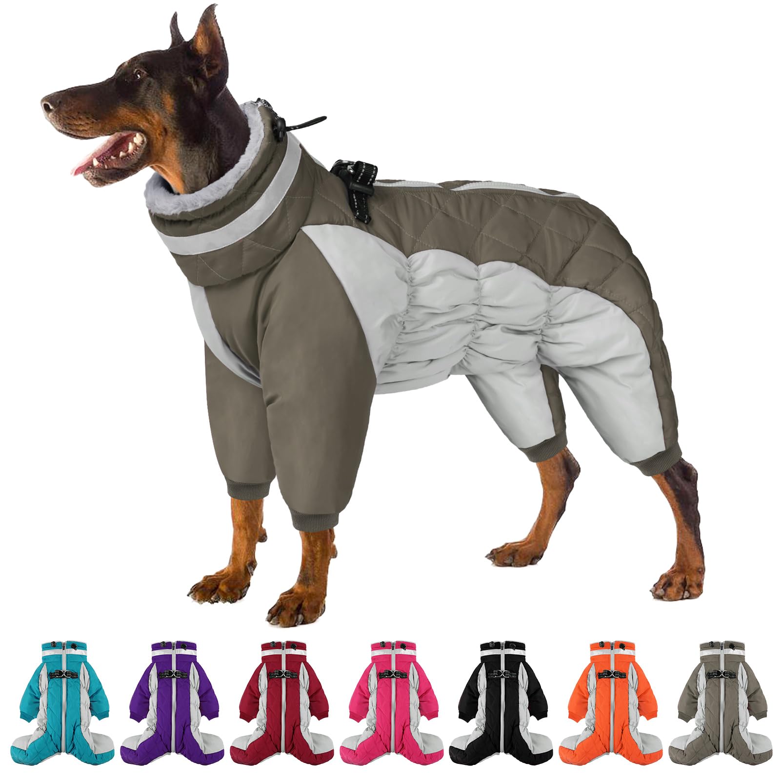 SUNFURA full body dog coat with water-resistant fabric and soft fleece lining for warmth