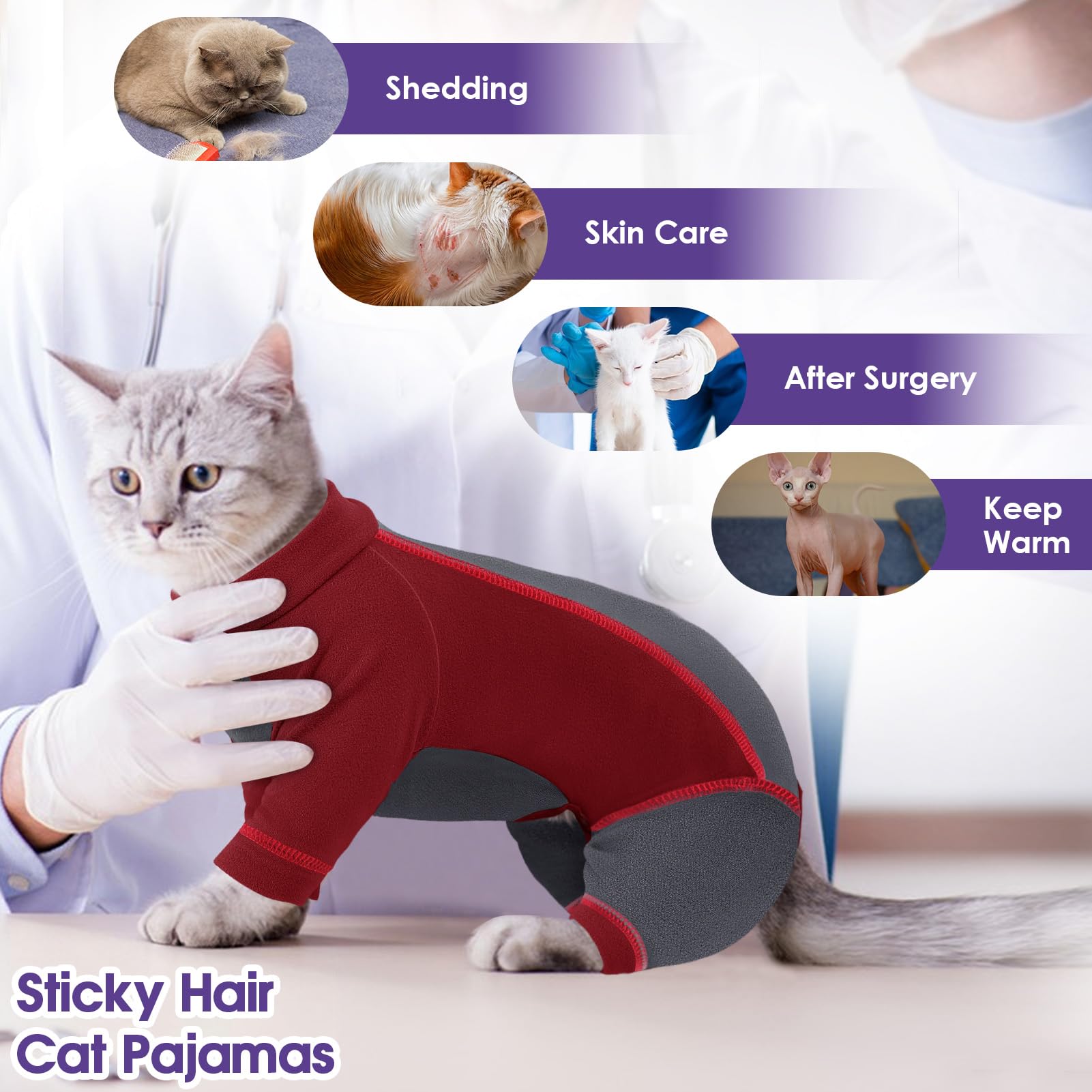 SUNFURA Hair Sticky Cat Clothes abdomen opening for litter access and comfort