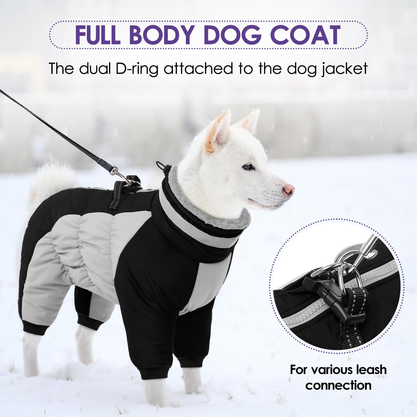 SUNFURA harness-compatible coat simplifies leash attachment without removing the jacket