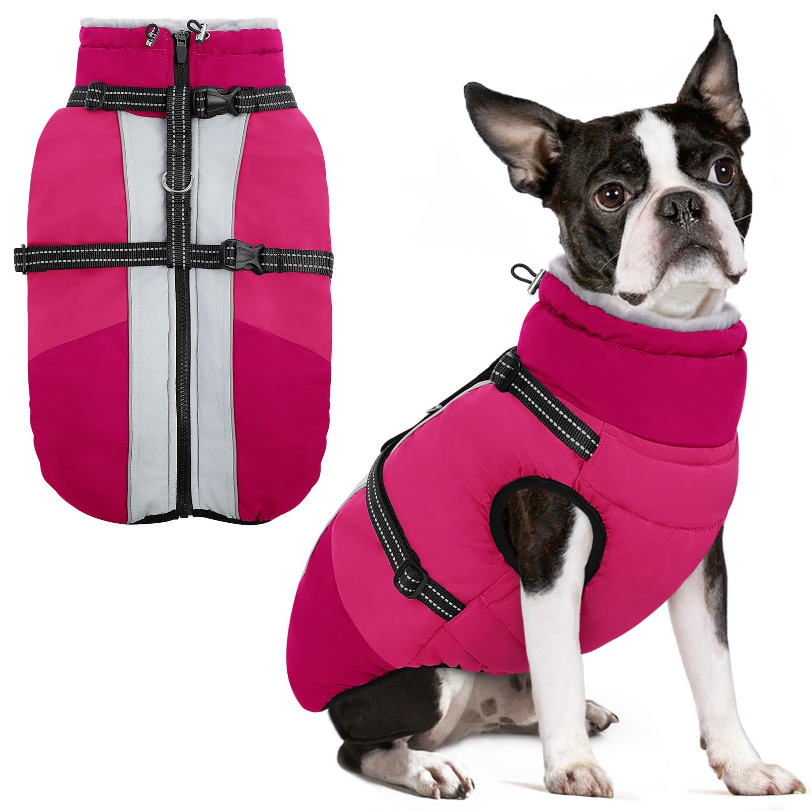 SUNFURA small dog coat with harness built-in, secure leash attachment for daily walks.