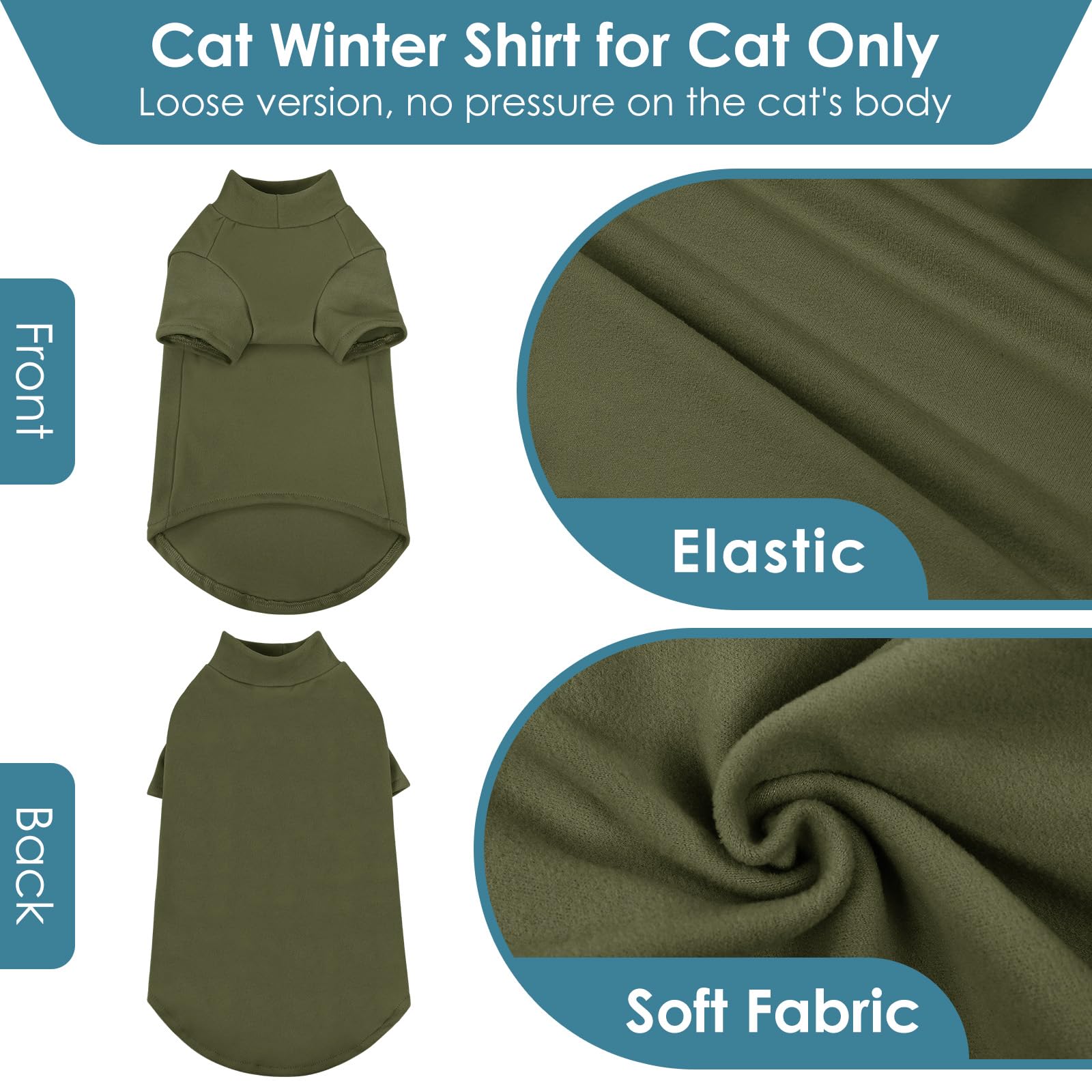 Sunfura turtleneck sweater ArmyGreen M – side view highlights full coverage with half sleeves for hairless cats.