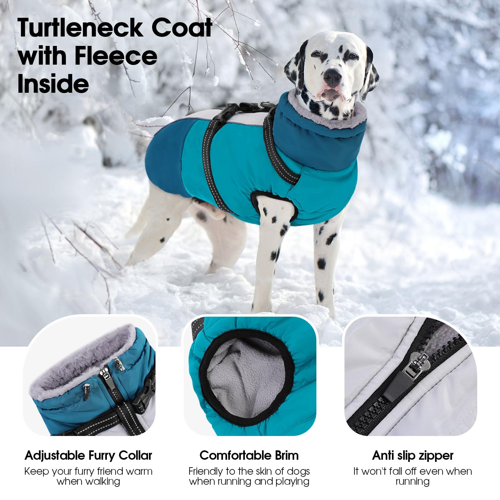 Sunfura waterproof fleece jacket keeps your dog warm on damp days.