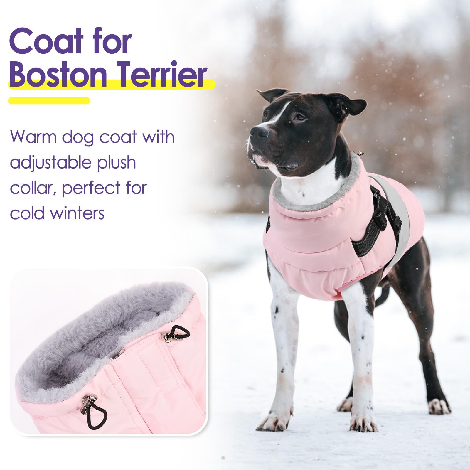 SUNFURA waterproof dog jacket fleece lining for warm, cozy outings in light rain or snow