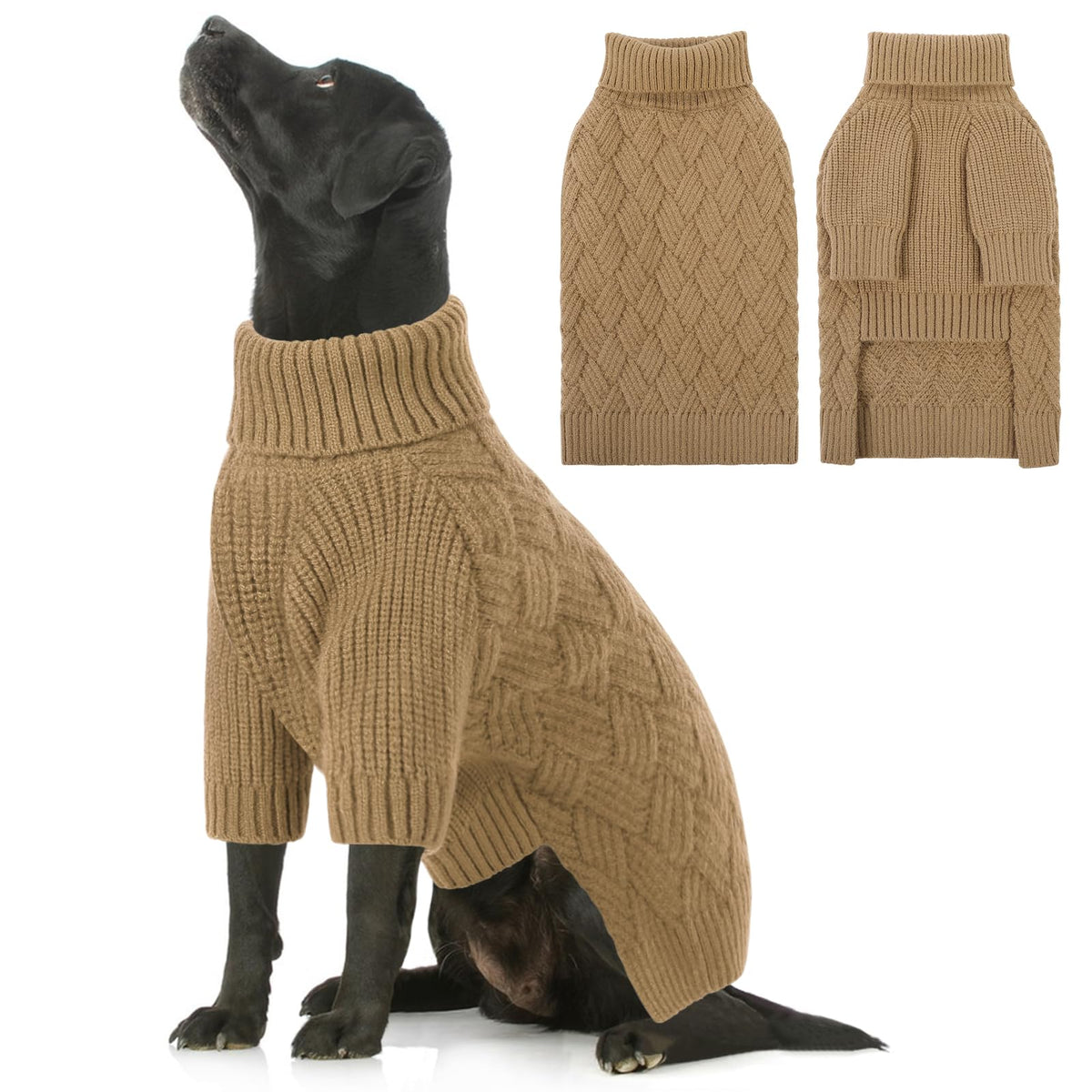 SUNFURA XXL dog sweater camel knit close-up highlighting soft cozy warmth