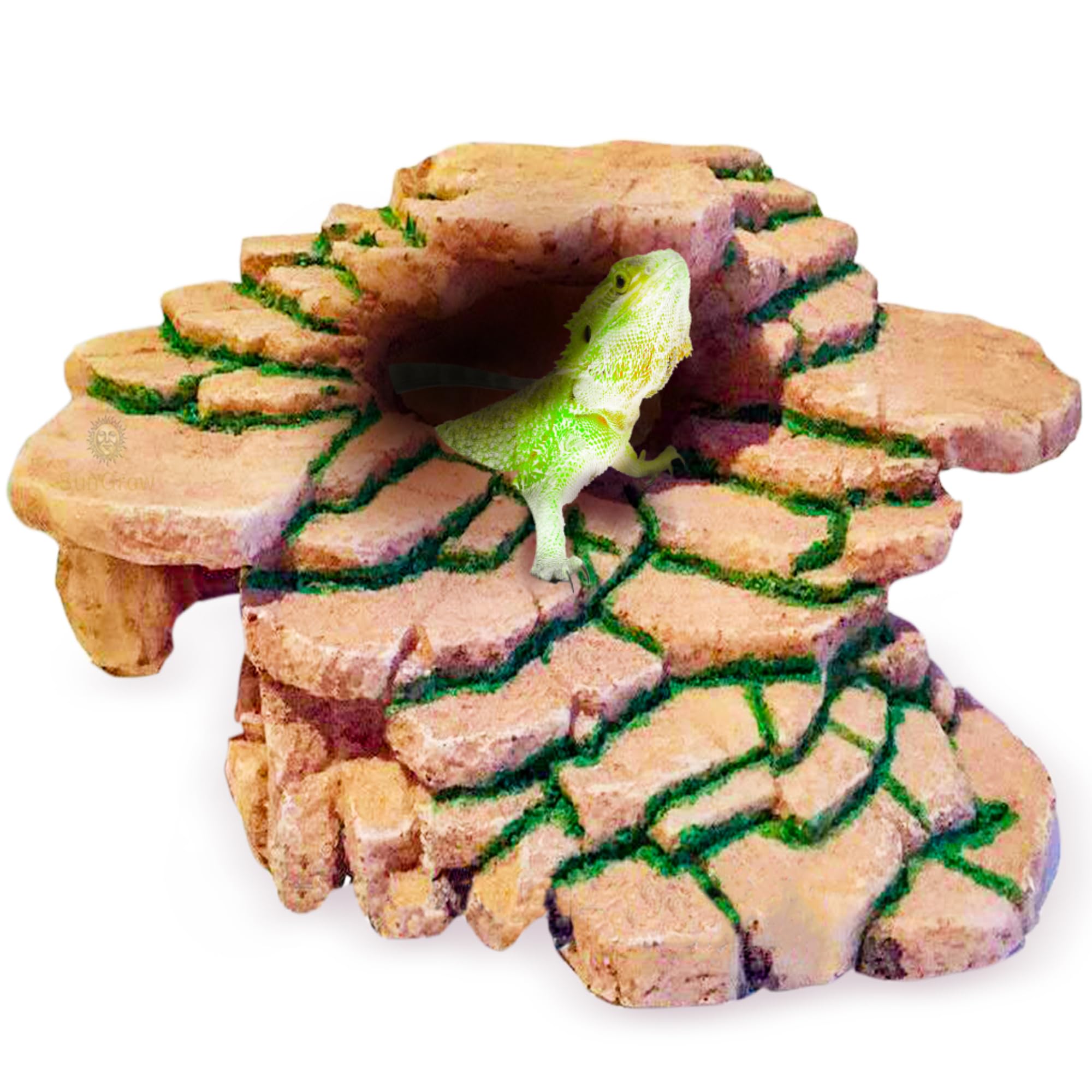 SunGrow Gecko Rock Hide Front View — textured rock shelter for secure hiding