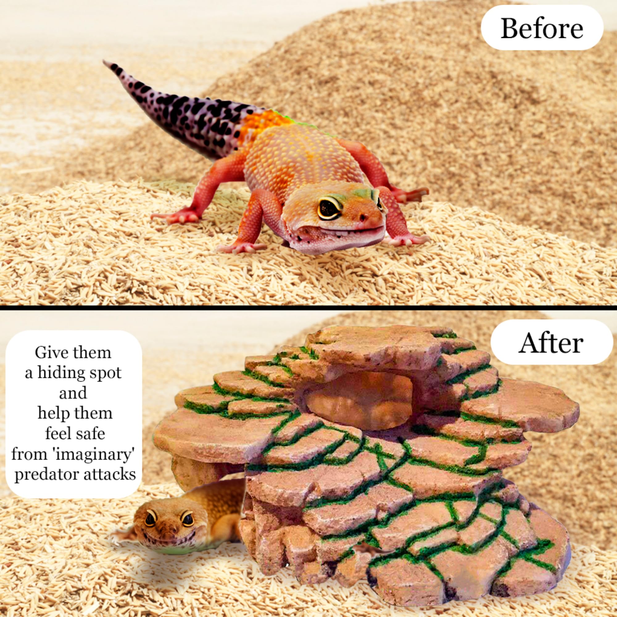 SunGrow Gecko Rock Hide Ramp Detail — resin climbing ramp for enrichment