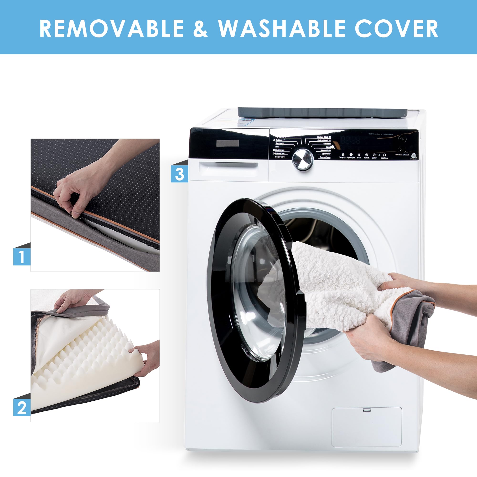 Sunheir washable dog bed cover is easy to clean in a washing machine.
