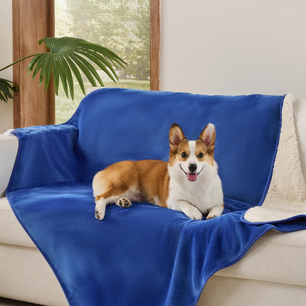 Sunheir dog blanket blue sherpa-side protects couches with cozy warmth and reversible comfort