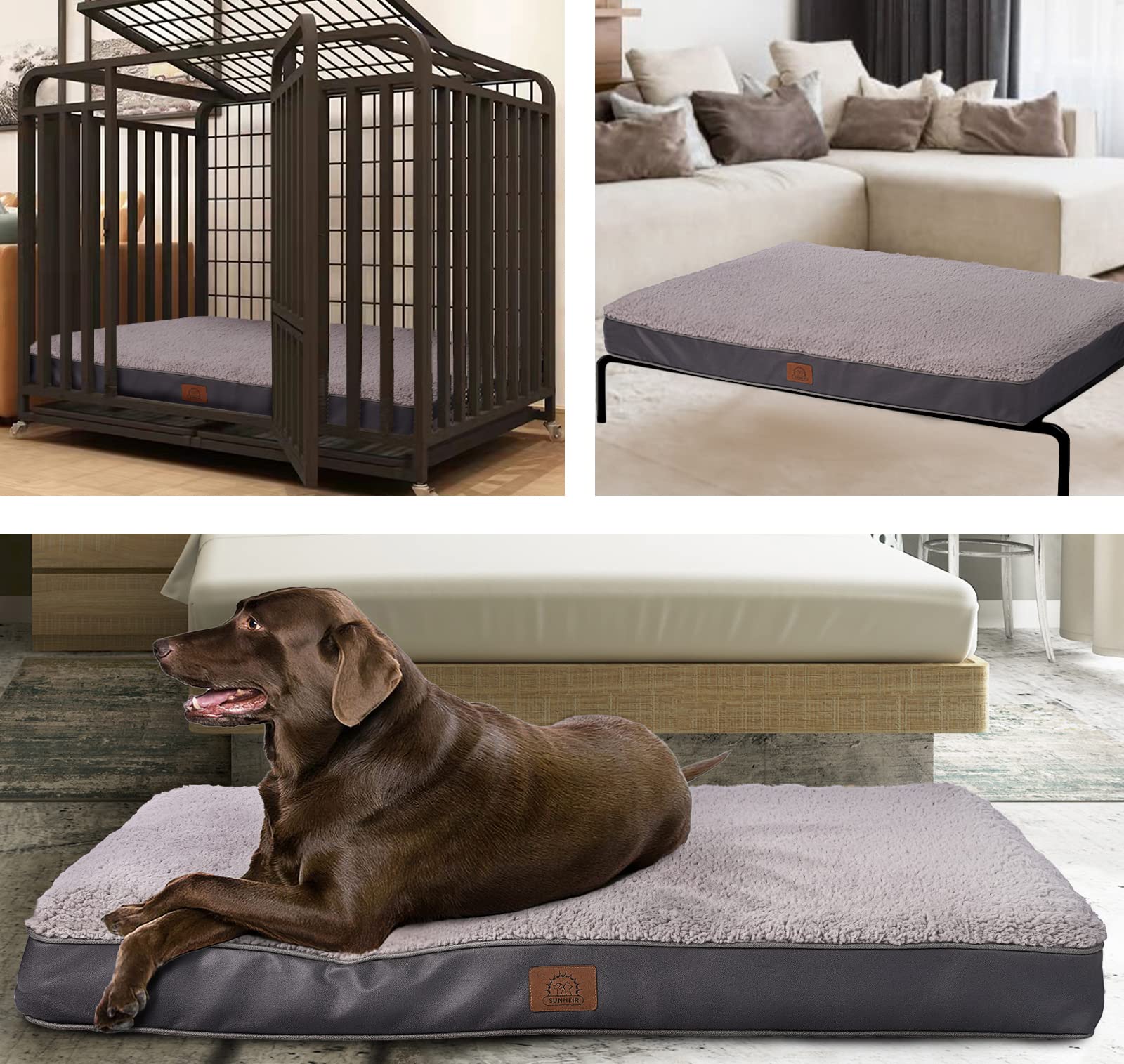 Sunheir Extralarge orthopedic dog bed packaging grey compressed on arrival, expands after opening.