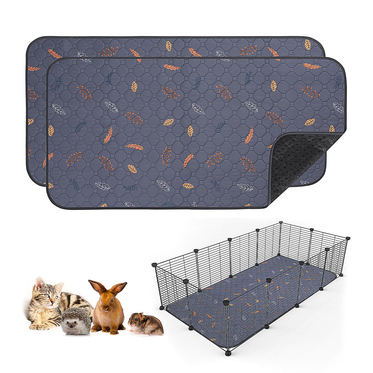 Sunheir guinea pig pee pad with leaves pattern provides leakproof protection for clean cages.