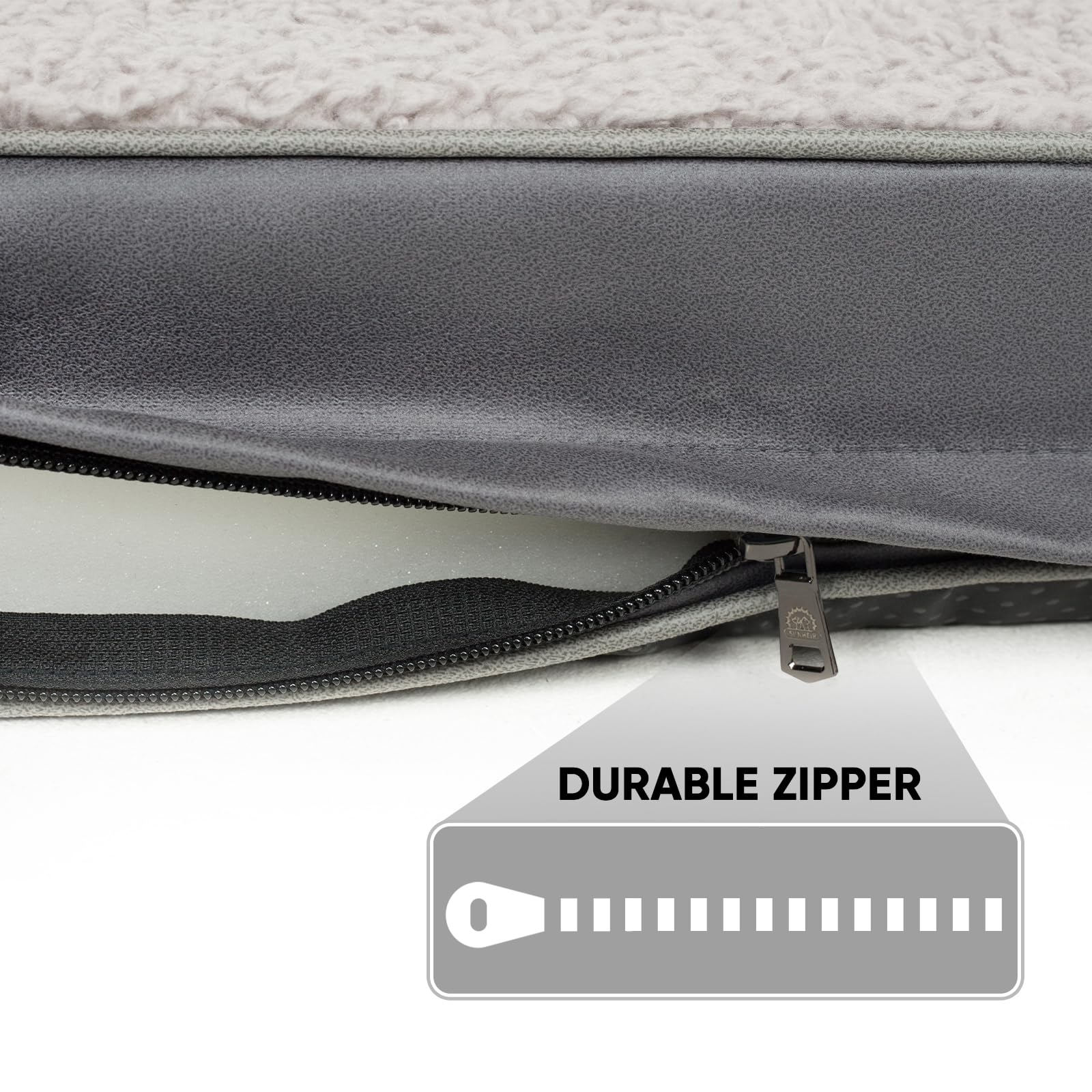 Sunheir washable dog bed cover waterproof layer close-up demonstrates spill protection.