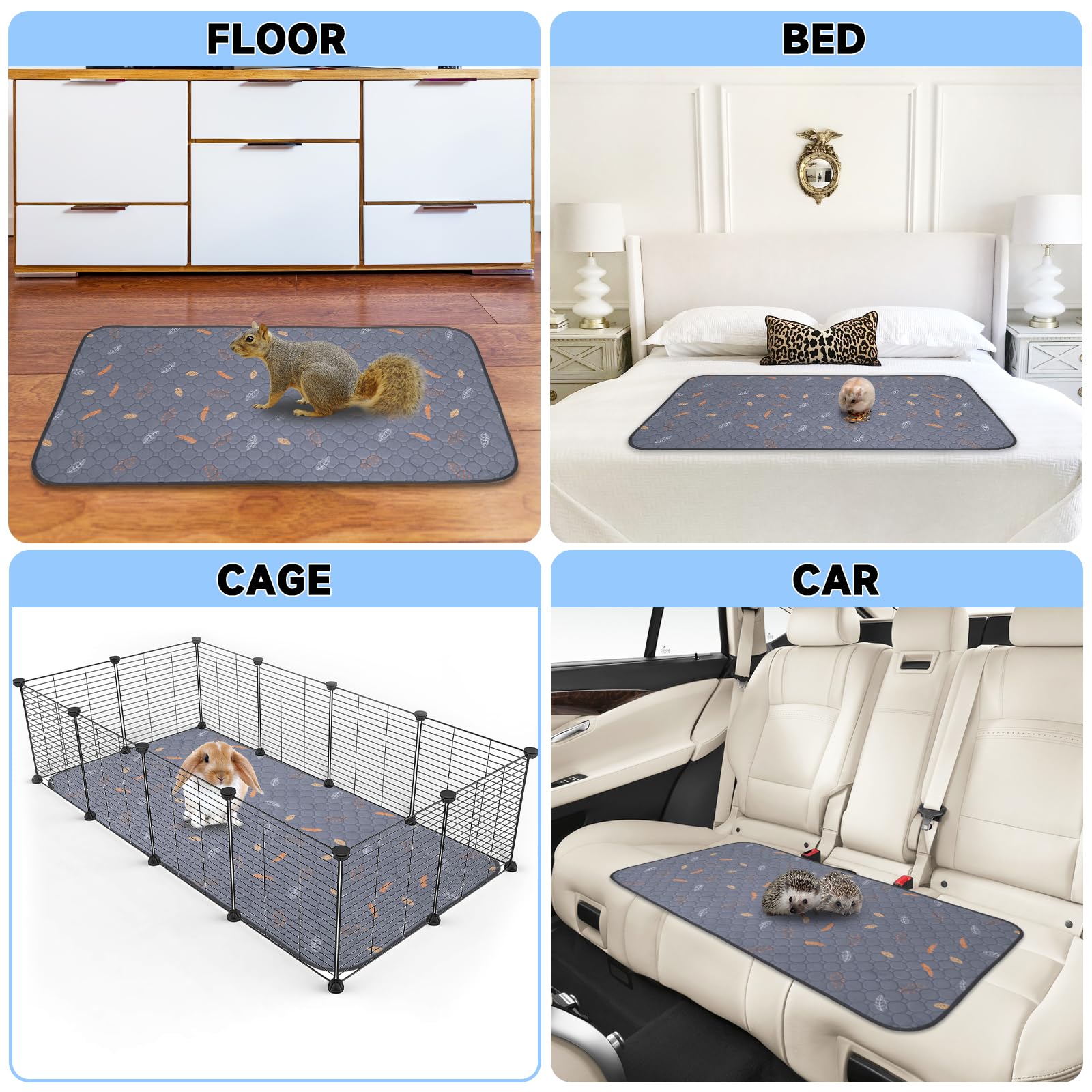 Sunheir washable guinea pig pads shown in a cage setup for easy care.