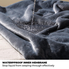 Sunheir waterproof dog blanket on couch protecting furniture from spills and fur.