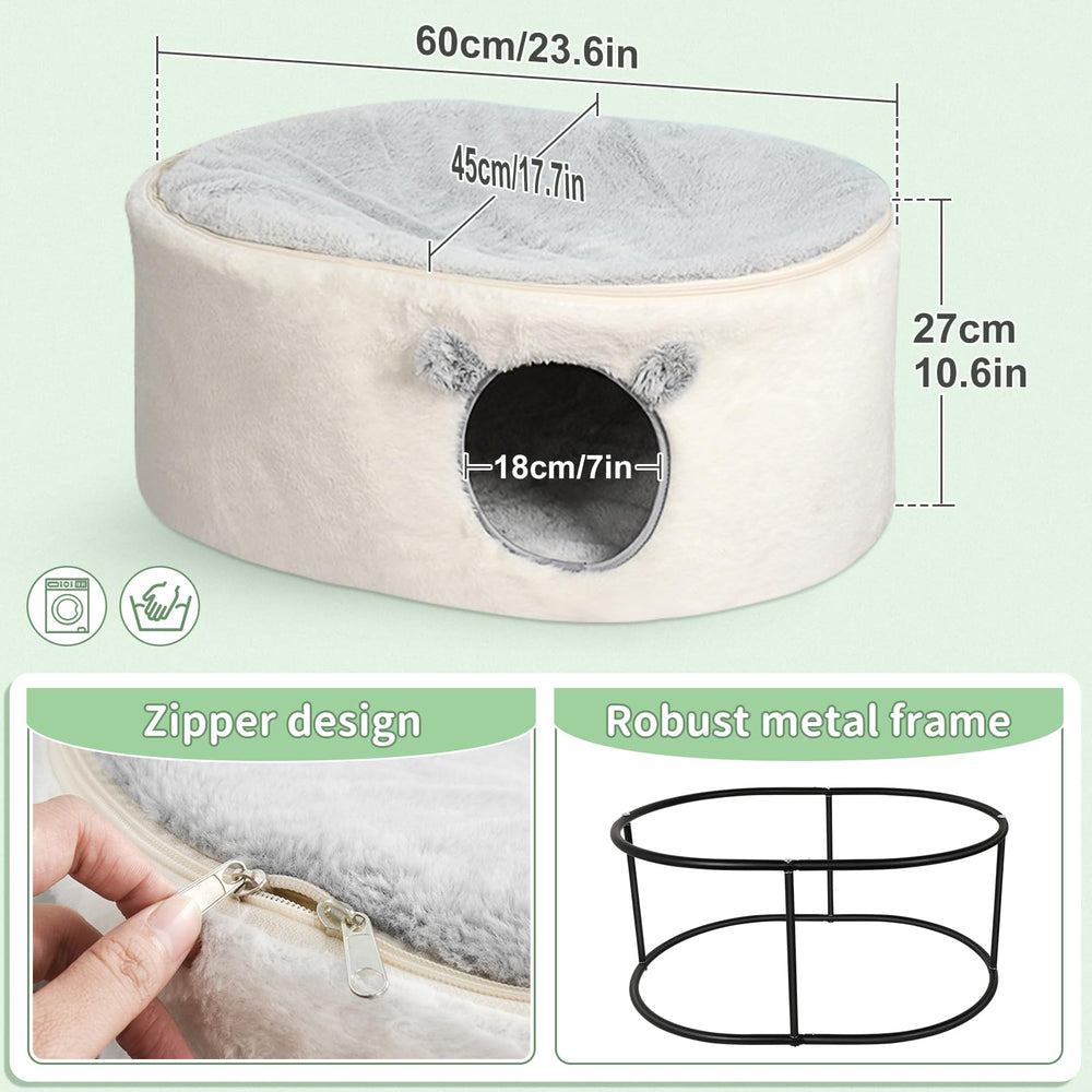 Sunhoo elevated cat bed non slip base with fluffy mat for safety