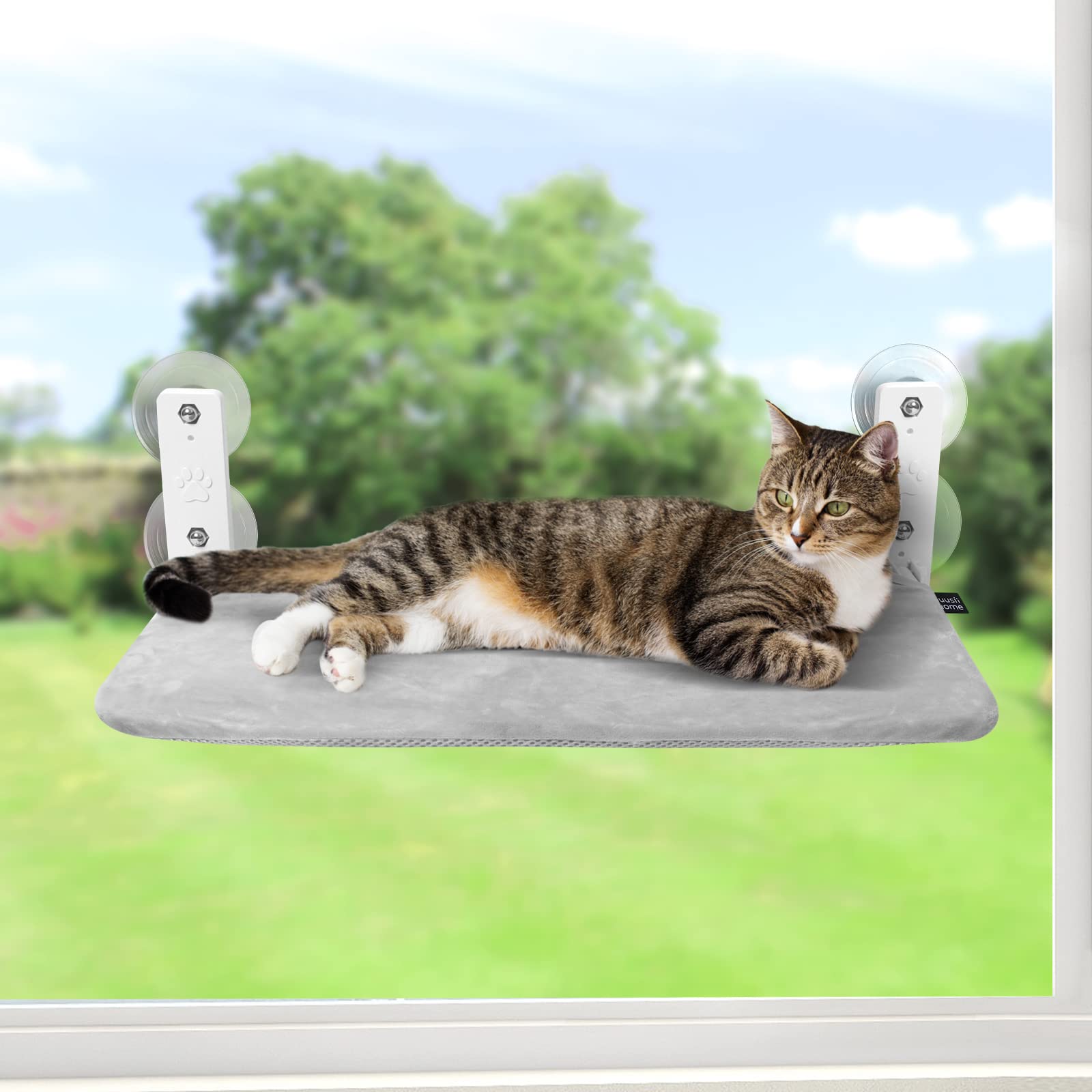 Sunhoo Cat Window Hammock foldable cordless front view showing space-saving design.