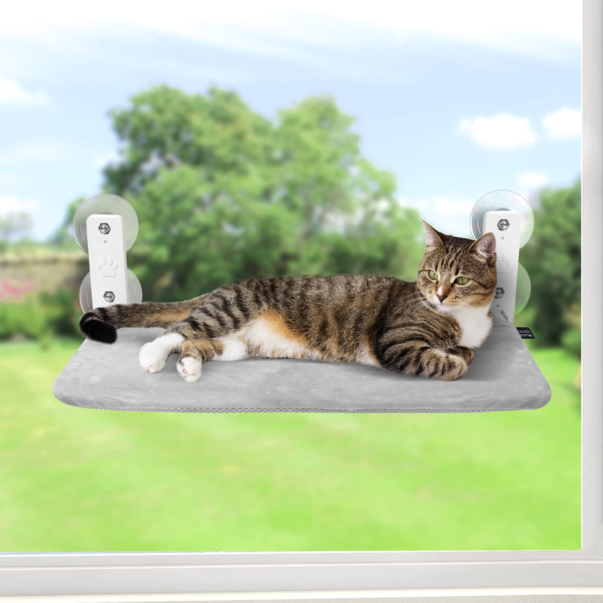 Sunhoo Cat Window Hammock foldable cordless front view showing space-saving design.