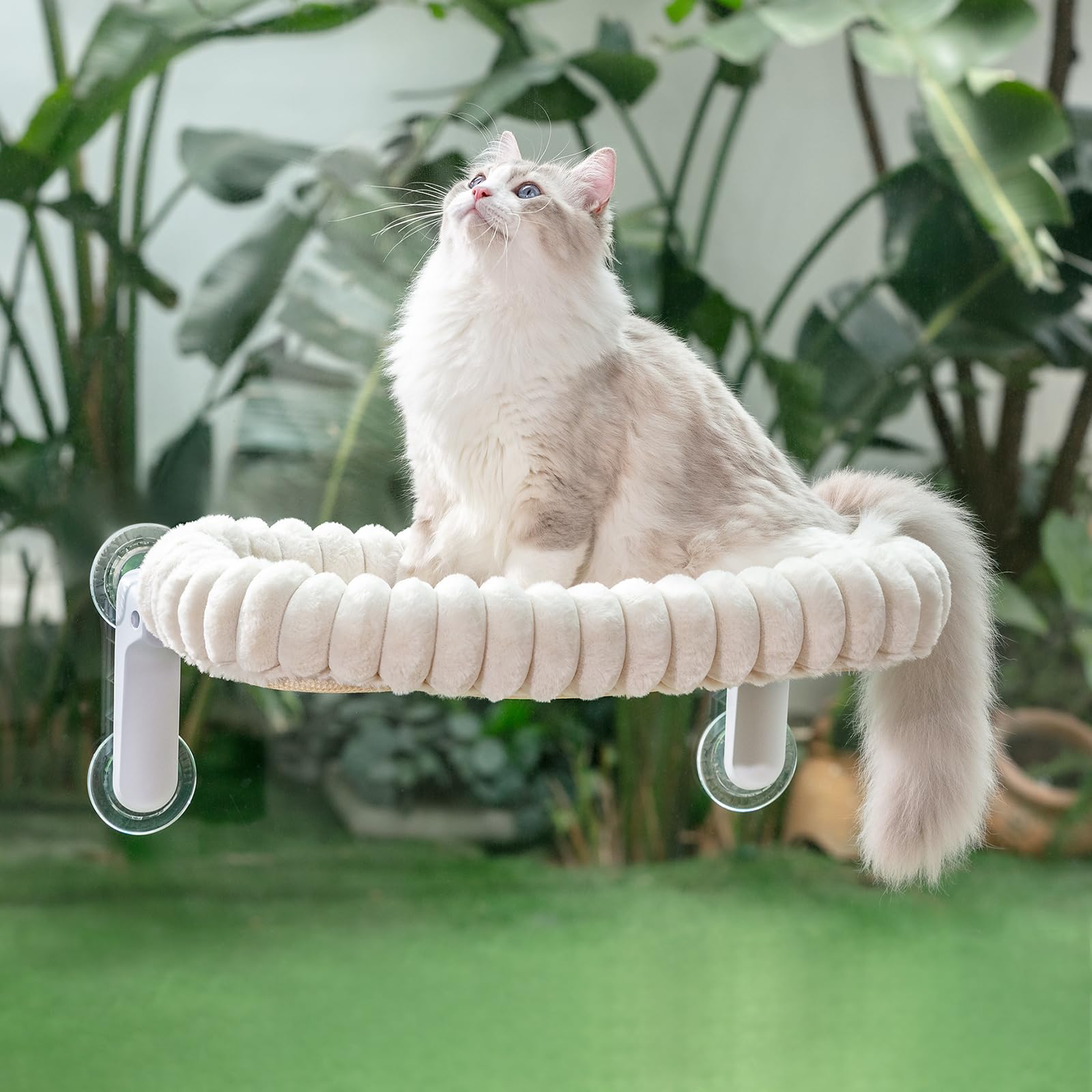 Sunhoo cat window perch bed with raised edges for cozy, secure lounging in sunlit windows.