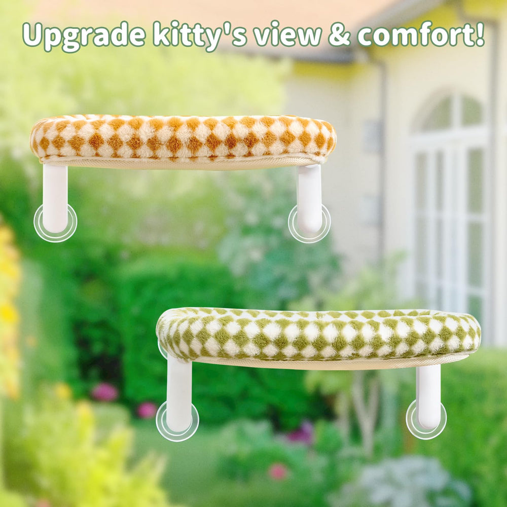 Sunhoo cat window perch brown frame detail highlights durable construction.
