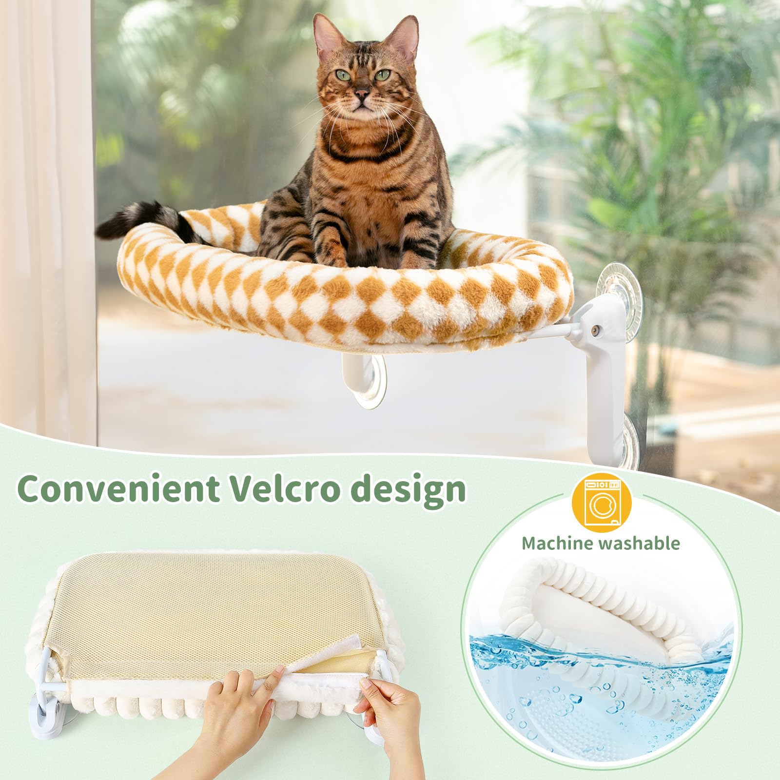 Sunhoo cat window perch brown suction cups ensure stable mounting.
